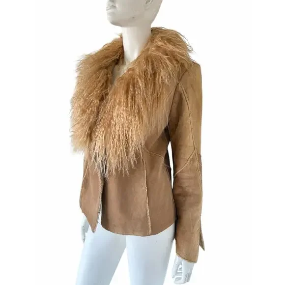 Vintage Guess Suede Jacket with Mongolian Fur Collar sz M - Picture 3 of 9
